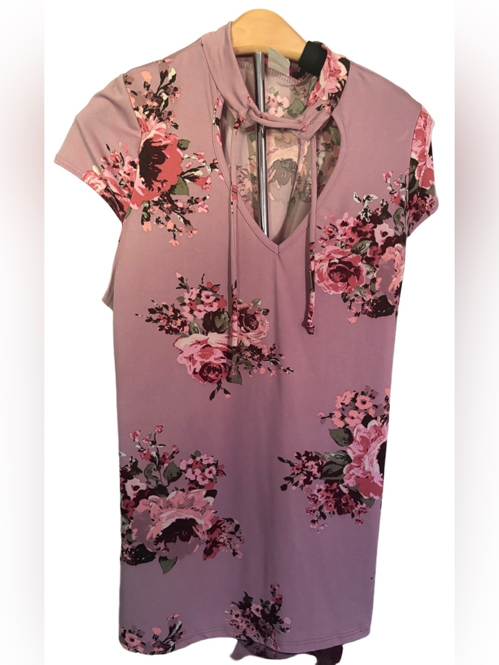 First Love Pink Floral Tie-Neck Blouse